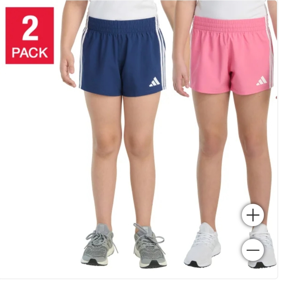 NWT Adidas Youth Girl's 2-Pack Shorts Pink/Blue Sz M(10/12), L(14), XL(16)